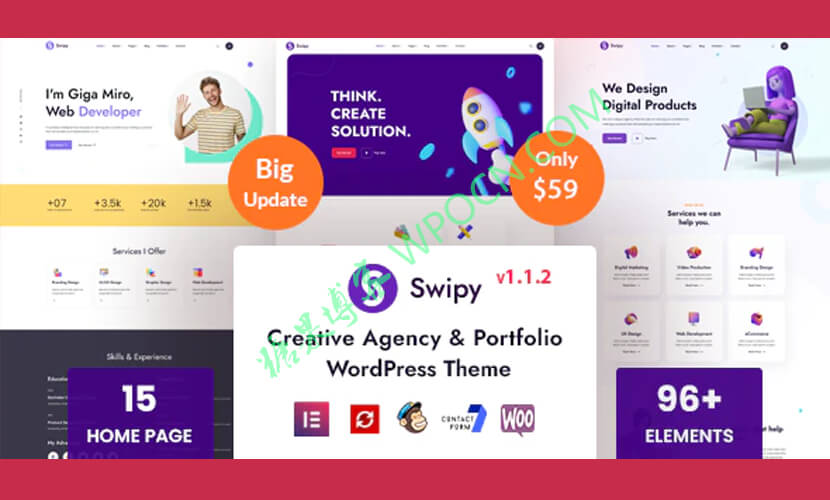 Swipy英文版主题 – 创意机构WordPress主题-糖果博客